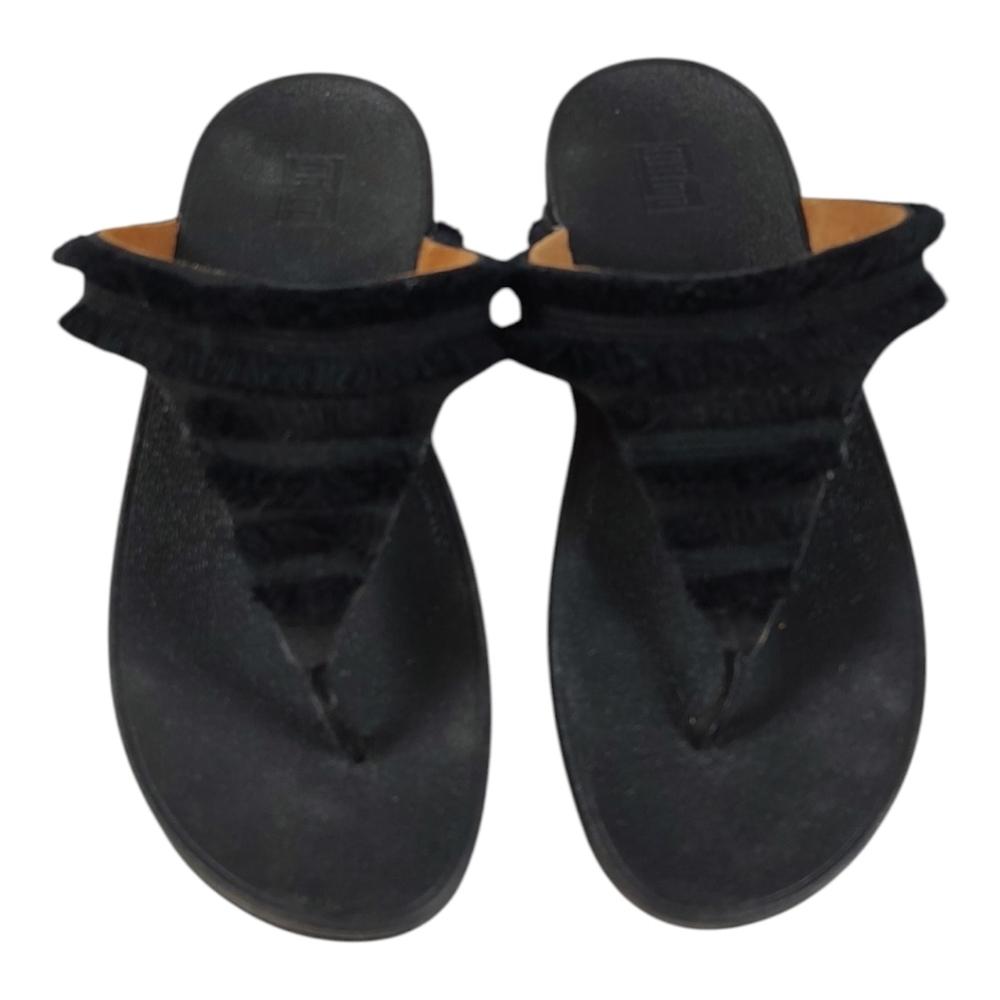 FitFlop Lottie Fringe Thong Sandals 8 Black